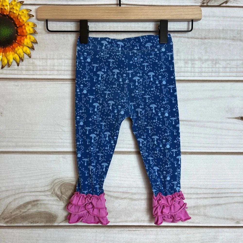 Matilda Jane Girls Blue Mushroom‎ Print Ruffle Leggings Size 12-18 Months